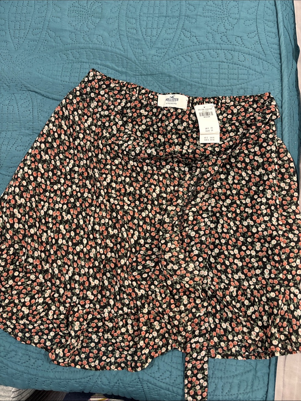 Hollister Black Floral Mini Skirt with Pink & Cream Blossoms